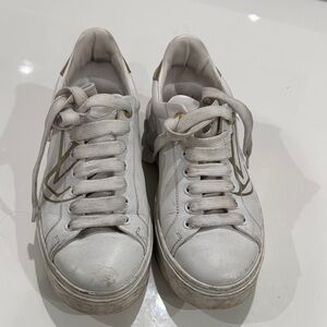 Louis Vuitton White Sneakers with Gold Logo Accents